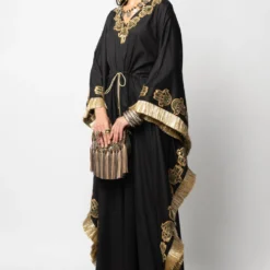 Heirloom By Rara Avis Black Hamsa Kaftan With Golden Embroidery -Textalux Sales hl 202101 2