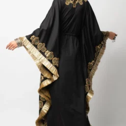 Heirloom By Rara Avis Black Hamsa Kaftan With Golden Embroidery -Textalux Sales hl 202101 3