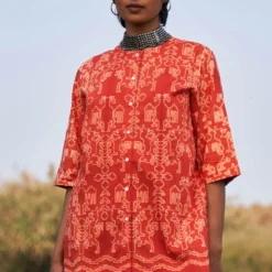 Ikai Rust Shibori Dyed Cotton Top