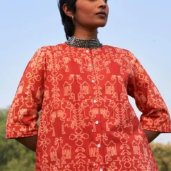 Ikai Rust Shibori Dyed Cotton Top -Textalux Sales ik14 4