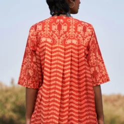 Ikai Rust Shibori Dyed Cotton Top -Textalux Sales ik14 5