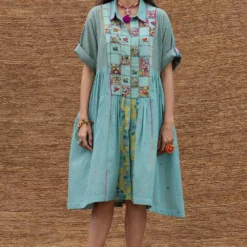 Sunira Designs Blue Long Yoke Jamdani Muslin Dress 9 Sunira Designs Blue Long Yoke Jamdani Muslin Dress -Textalux Sales j2203a 2