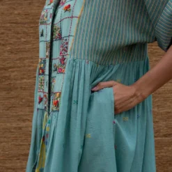 Sunira Designs Blue Long Yoke Jamdani Muslin Dress 10 Sunira Designs Blue Long Yoke Jamdani Muslin Dress -Textalux Sales j2203a 3