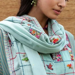 Sunira Designs Blue Long Yoke Jamdani Muslin Dress 11 Sunira Designs Blue Long Yoke Jamdani Muslin Dress -Textalux Sales j2203a 4