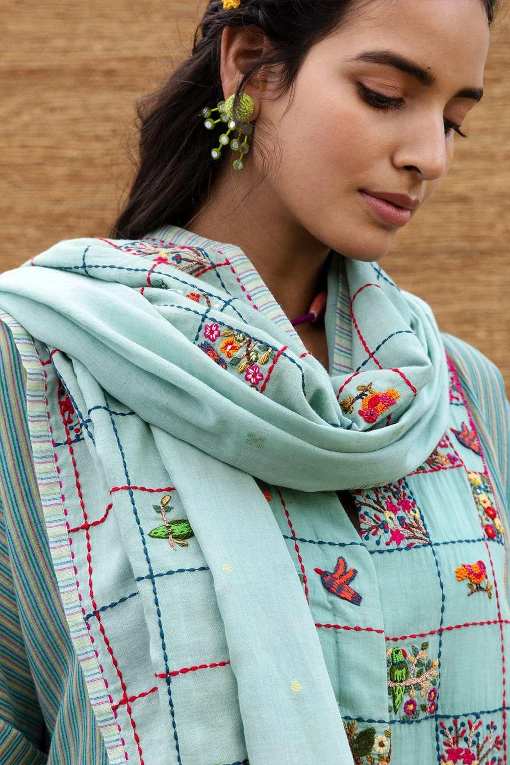 Sunira Designs Blue Long Yoke Jamdani Muslin Dress 6 Sunira Designs Blue Long Yoke Jamdani Muslin Dress - Image 4