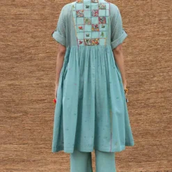 Sunira Designs Blue Long Yoke Jamdani Muslin Dress 13 Sunira Designs Blue Long Yoke Jamdani Muslin Dress -Textalux Sales j2203a 6