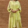 Sunira Designs Green Pleated Kaftan With Embroidery -Textalux Sales j2211b 1