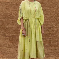 Sunira Designs Green Pleated Kaftan With Embroidery -Textalux Sales j2211b 2