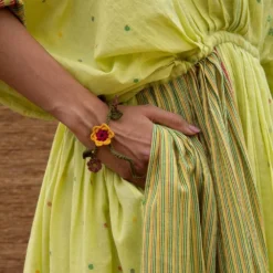 Sunira Designs Green Pleated Kaftan With Embroidery -Textalux Sales j2211b 3