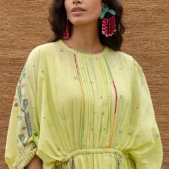 Sunira Designs Green Pleated Kaftan With Embroidery -Textalux Sales j2211b 4