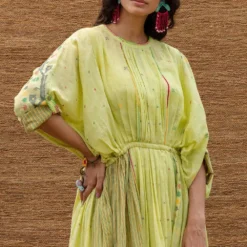 Sunira Designs Green Pleated Kaftan With Embroidery -Textalux Sales j2211b 5