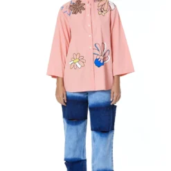 Kanika Goyal Label Salmon Pink Floral Embroidered Shirt