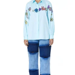 Kanika Goyal Label Blue Floral Embroidered Shirt