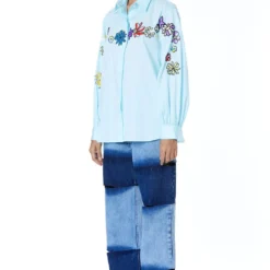 Kanika Goyal Label Blue Floral Embroidered Shirt -Textalux Sales kgsc220919 3