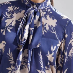 KoAi Blue And Peach Floral Shirt With Bow Neck -Textalux Sales kofw20030 4