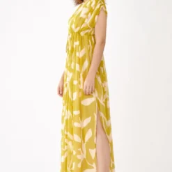 KoAi Mustard & Peach Floral Kaftan -Textalux Sales kofw21017 2