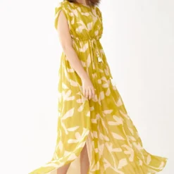 KoAi Mustard & Peach Floral Kaftan -Textalux Sales kofw21017 3