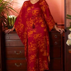 KoAi Dark Pink & Mustard Floral Kaftan