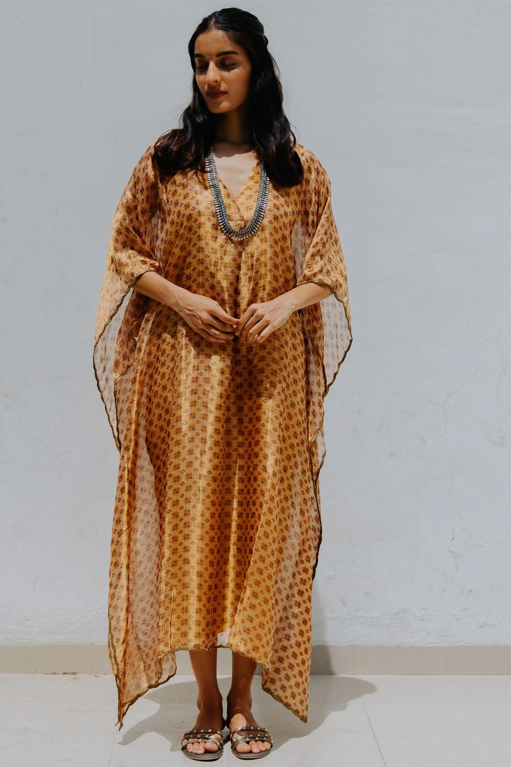 Mimamsaa Ivory Gold Tissue Silk Kaftan 3 Mimamsaa Ivory Gold Tissue Silk Kaftan