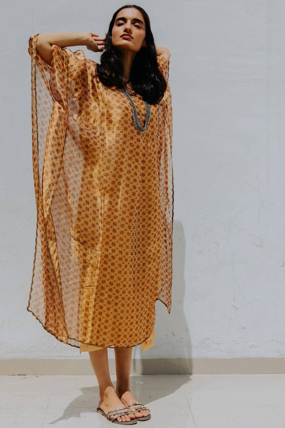 Mimamsaa Ivory Gold Tissue Silk Kaftan 4 Mimamsaa Ivory Gold Tissue Silk Kaftan - Image 2