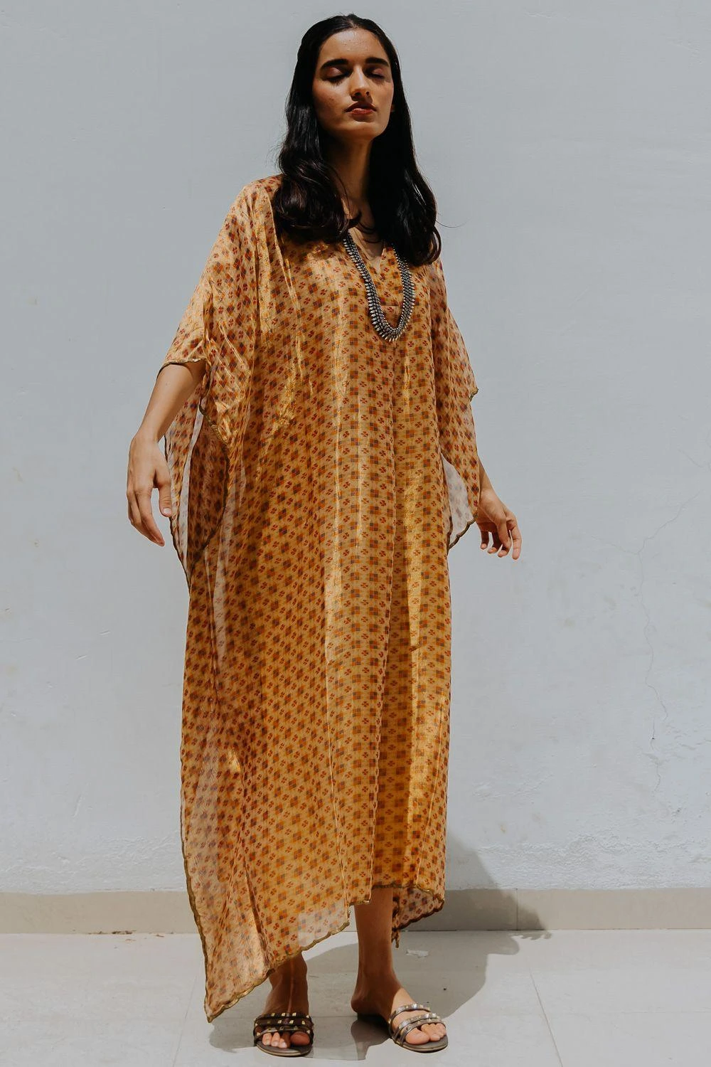 Mimamsaa Ivory Gold Tissue Silk Kaftan 5 Mimamsaa Ivory Gold Tissue Silk Kaftan - Image 3