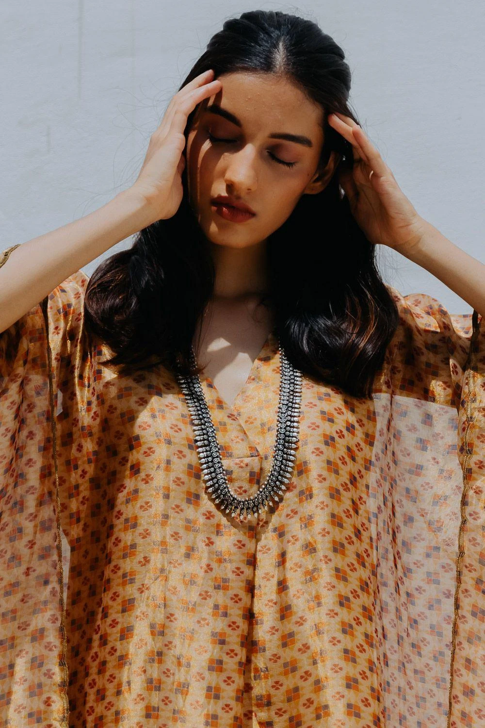 Mimamsaa Ivory Gold Tissue Silk Kaftan 6 Mimamsaa Ivory Gold Tissue Silk Kaftan - Image 4