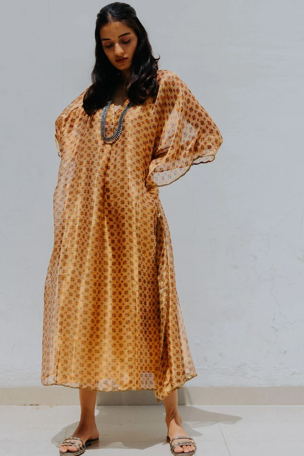 Mimamsaa Ivory Gold Tissue Silk Kaftan 8 Mimamsaa Ivory Gold Tissue Silk Kaftan - Image 6