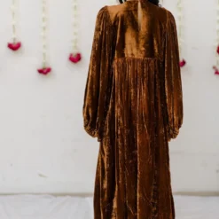 Mimamsaa Mustard Hand Embroidered Velvet Kaftan Dress -Textalux Sales mimrj001 5