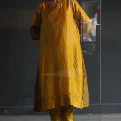 Shorshe Yellow Silk Kurta Set With Embroidery Details -Textalux Sales mxyelslk set 2