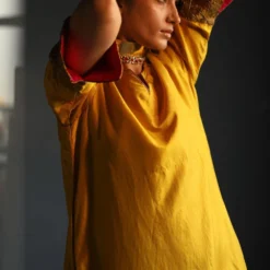 Shorshe Yellow Silk Kurta Set With Embroidery Details -Textalux Sales mxyelslk set 6
