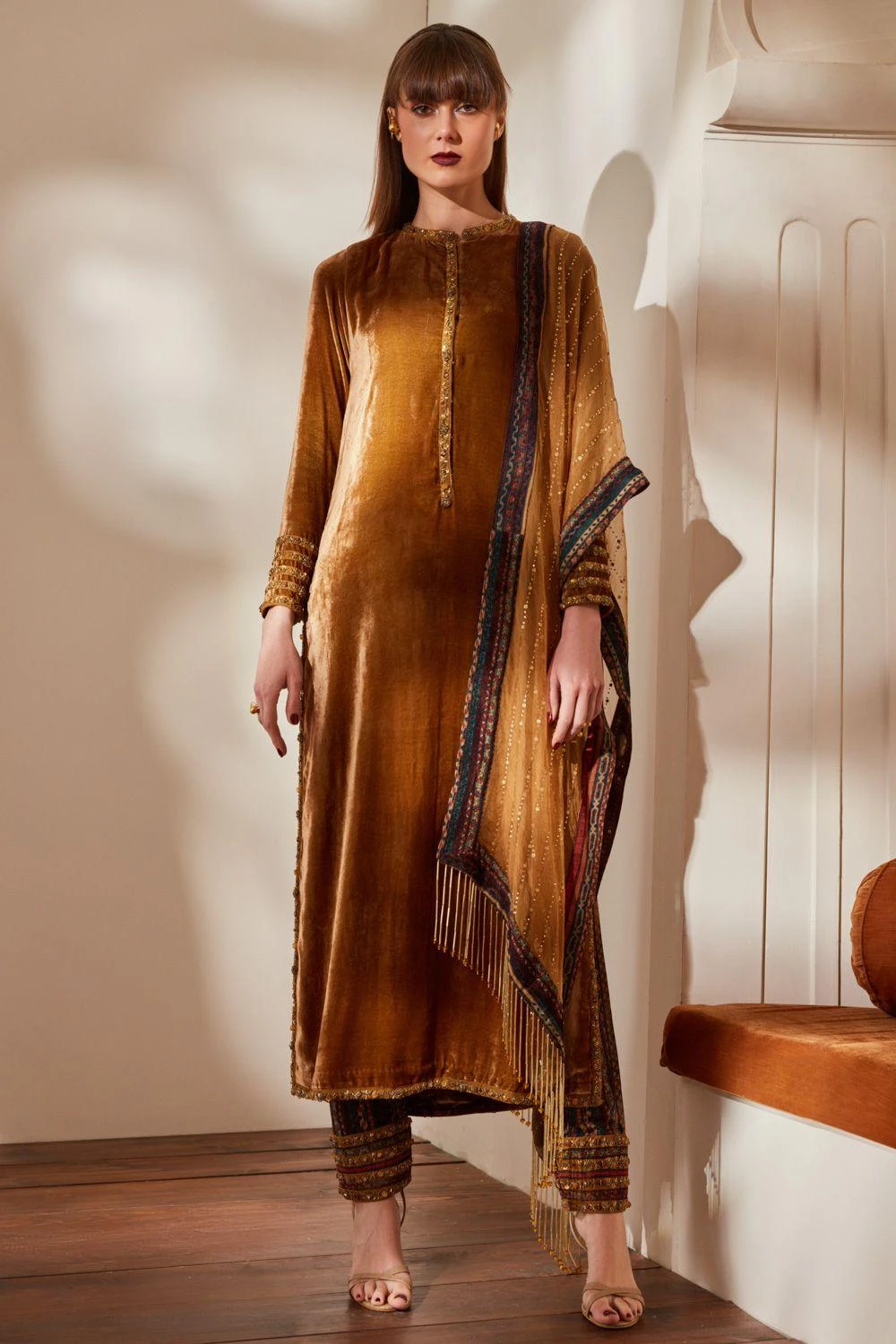 Nikita Mhaisalkar Gold Velvet Kurta Set 3 Nikita Mhaisalkar Gold Velvet Kurta Set