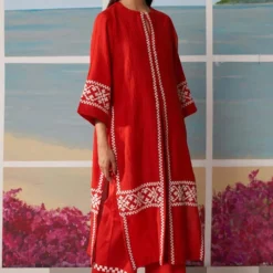Ikai Red Pleated Kurta With Applique Details 7 Ikai Red Pleated Kurta With Applique Details -Textalux Sales plk3120 2