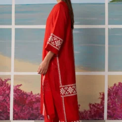 Ikai Red Pleated Kurta With Applique Details 8 Ikai Red Pleated Kurta With Applique Details -Textalux Sales plk3120 3