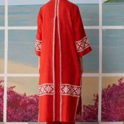 Ikai Red Pleated Kurta With Applique Details 9 Ikai Red Pleated Kurta With Applique Details -Textalux Sales plk3120 4