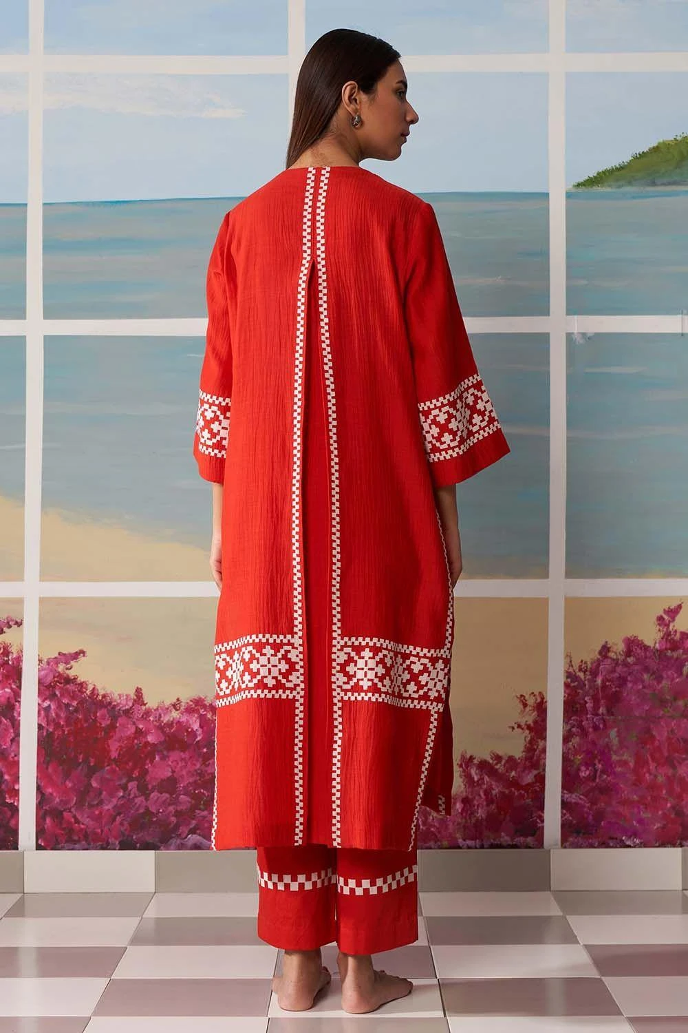 Ikai Red Pleated Kurta With Applique Details 6 Ikai Red Pleated Kurta With Applique Details - Image 4