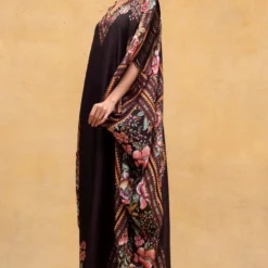Rajdeep Ranawat Black Chintz Printed Kaftan With Kutch Borders -Textalux Sales r 32rr2 3