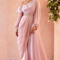 Ridhi Mehra Pink Ruffle Jumpsuit Set