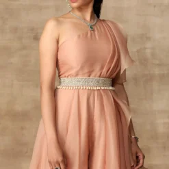 Ridhi Mehra Jacinthe Peach Organza Jumpsuit & Belt Set -Textalux Sales rmwd 17 3