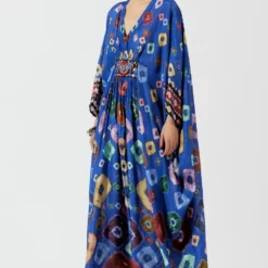 Rajdeep Ranawat Blue Bandhani Print Silk Kaftan -Textalux Sales rr 1133 2