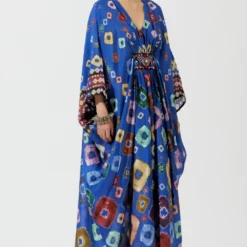 Rajdeep Ranawat Blue Bandhani Print Silk Kaftan -Textalux Sales rr 1133 3