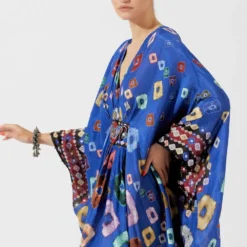 Rajdeep Ranawat Blue Bandhani Print Silk Kaftan -Textalux Sales rr 1133 5
