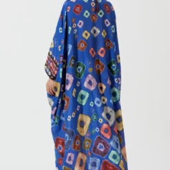 Rajdeep Ranawat Blue Bandhani Print Silk Kaftan -Textalux Sales rr 1133 6