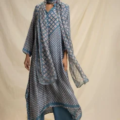 Rajdeep Ranawat Slate Blue Bandhni Printed Tunic Set -Textalux Sales rr 821 3
