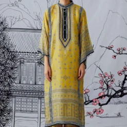 Rajdeep Ranawat Buttercup Printed Silk Kurta Set With Stole -Textalux Sales rr1052 2