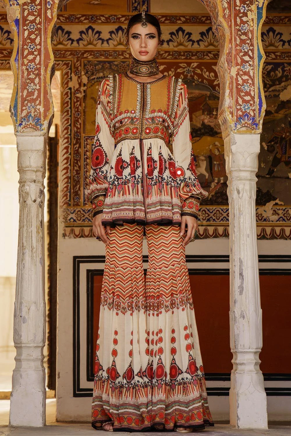 Rajdeep Ranawat Printed Silk Kurta With Mirrorwork 5 Rajdeep Ranawat Printed Silk Kurta With Mirrorwork - Image 3