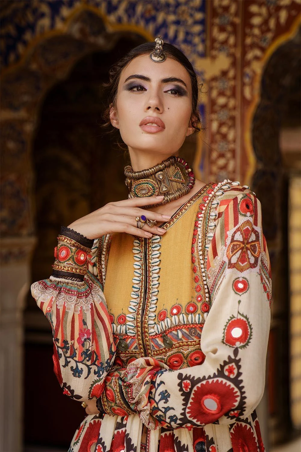 Rajdeep Ranawat Printed Silk Kurta With Mirrorwork 6 Rajdeep Ranawat Printed Silk Kurta With Mirrorwork - Image 4