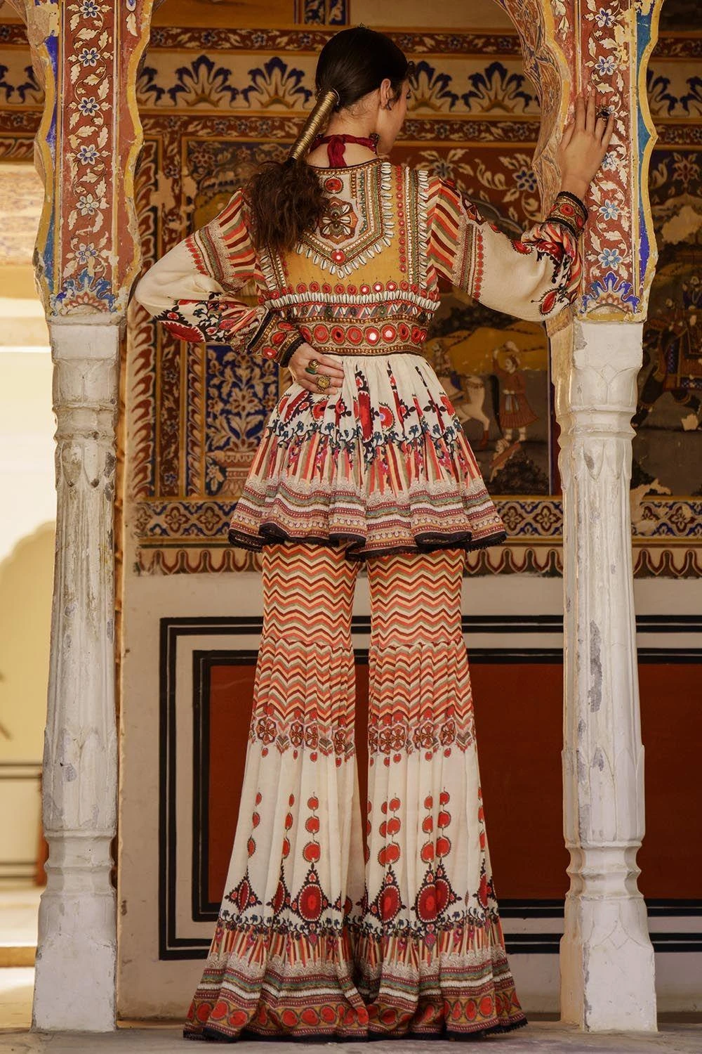 Rajdeep Ranawat Printed Silk Kurta With Mirrorwork 7 Rajdeep Ranawat Printed Silk Kurta With Mirrorwork - Image 5