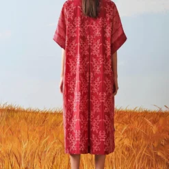 Ikai Pleated V Neck Kaftan Dress -Textalux Sales sh kfd 2101r 4