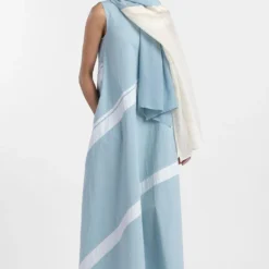 Three Powder Blue Applique Dress & Scarf Set
