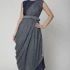 SVA Persian Blue Jumpsuit With A Printed Drape -Textalux Sales svapr10 1